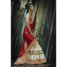 Irresistible Beige Colored Embroidered Jacquard Net Saree 
